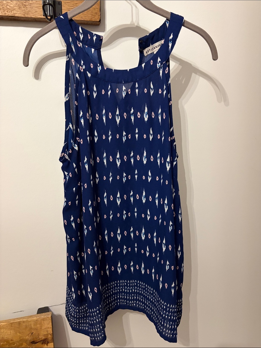 Artisan Ny Navy Printed Camisole with Subtle Pink & White Accents